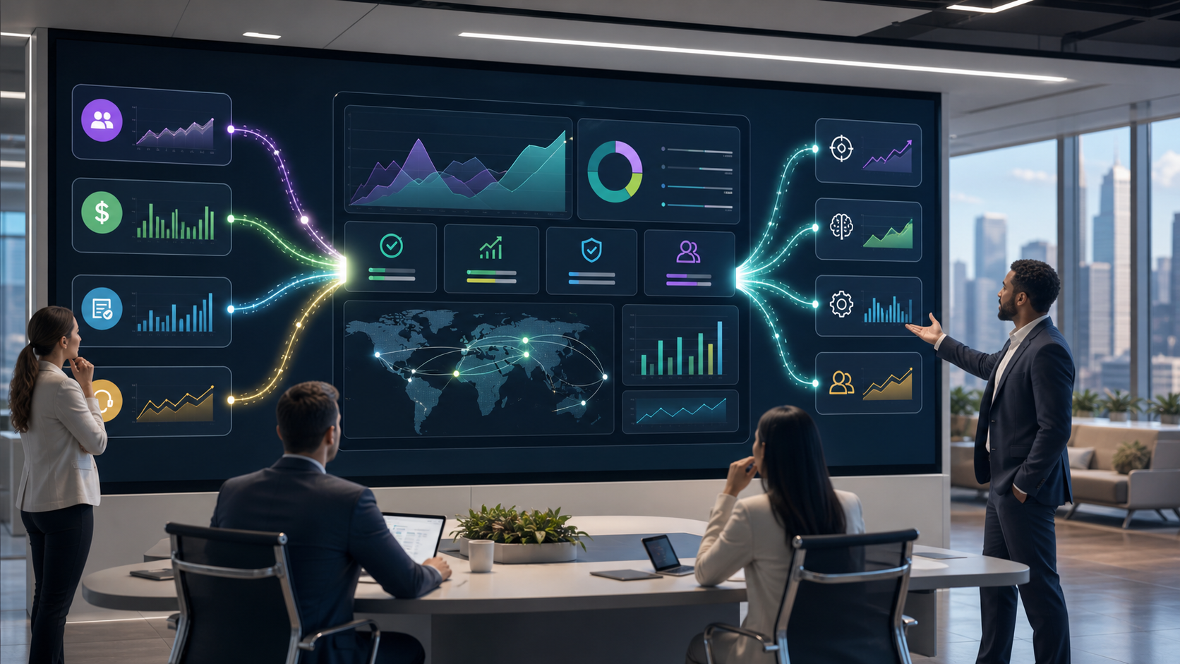 Real-time operations dashboard combining sales finance approvals and support signals
