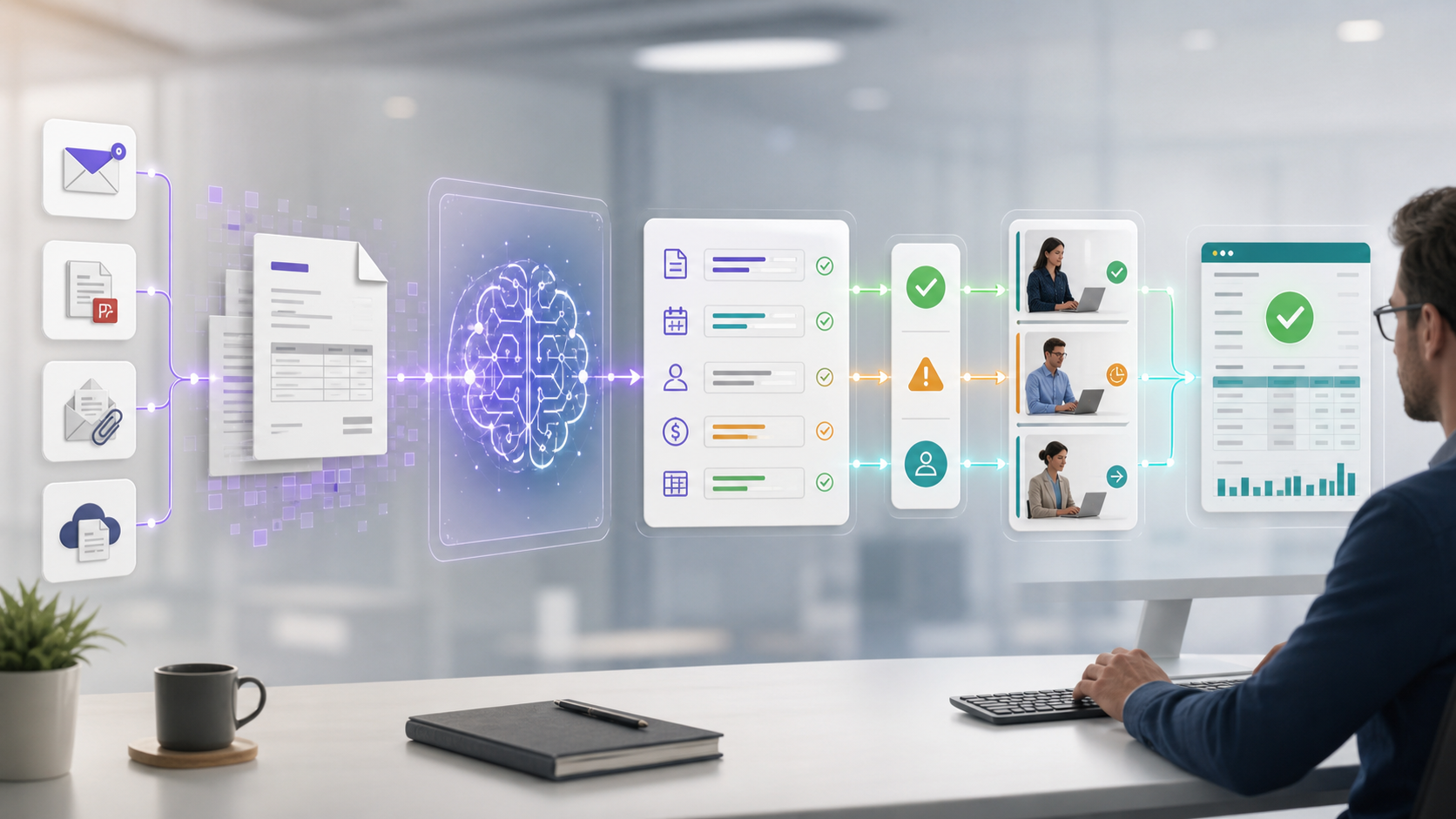 AI invoice extraction workflow from email attachments to validation approval and ERP update