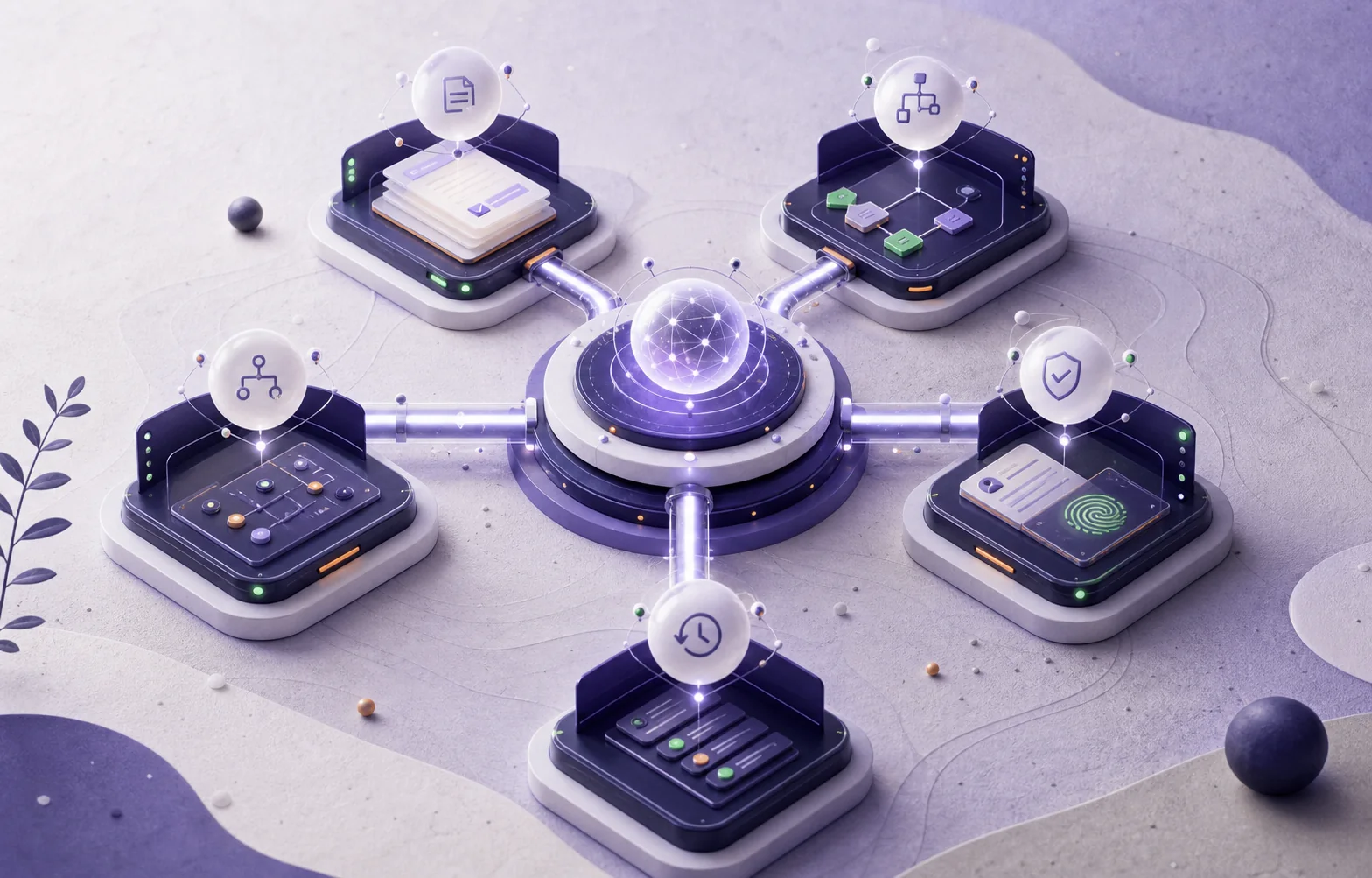 Modular AI agents connected around a workflow hub
