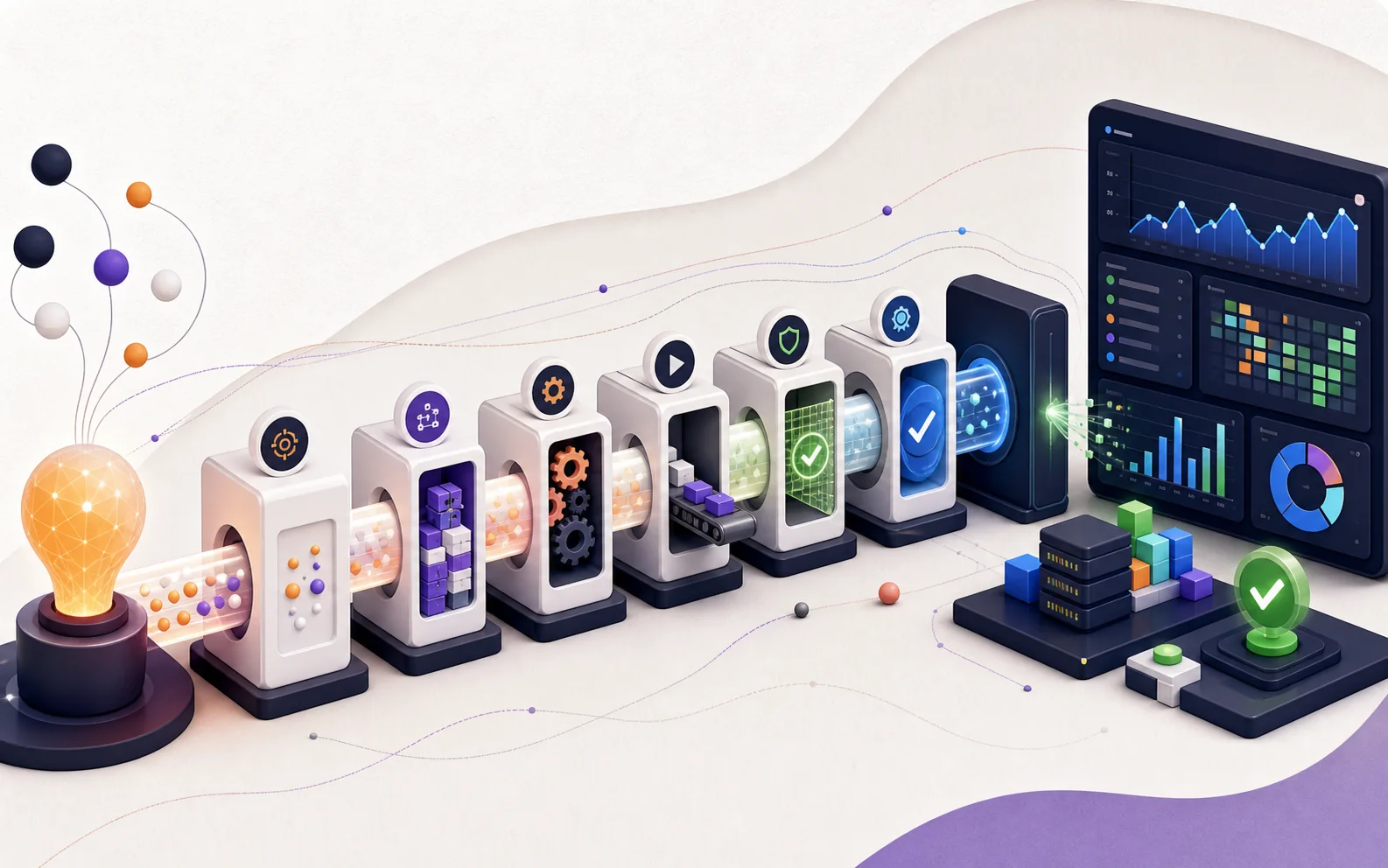 Seven-stage automation pipeline ending in verified analytics