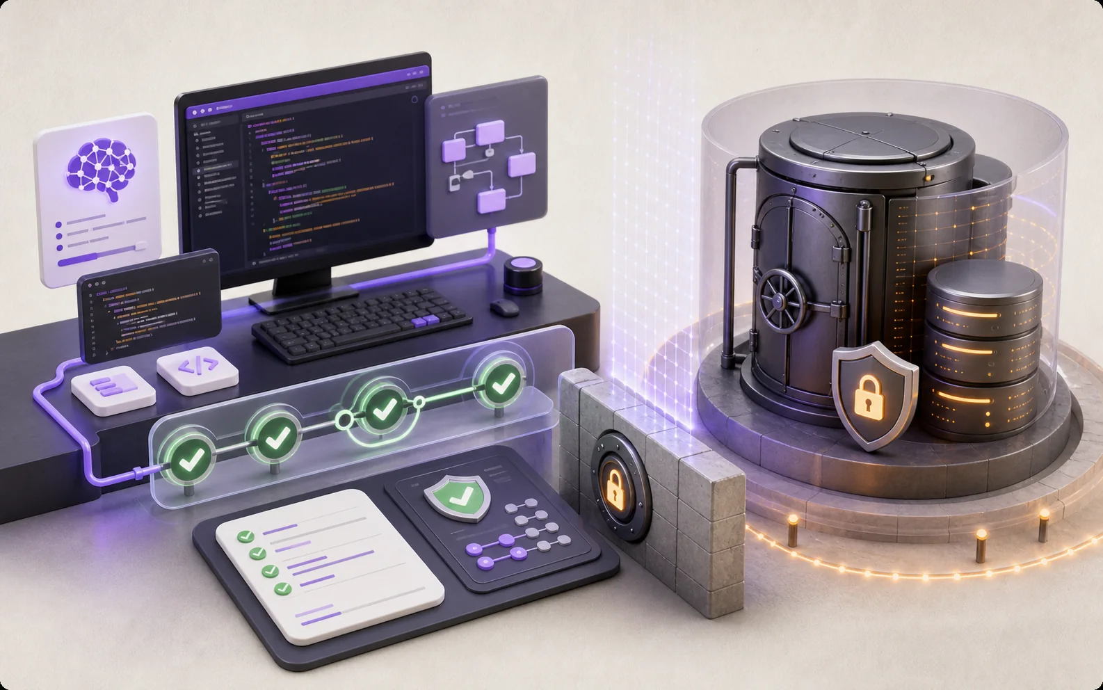 AI-assisted development loop separated from a protected system of record